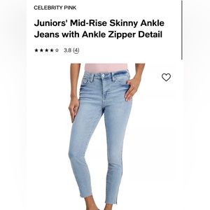 Juniors' Mid-Rise Skinny Ankle Jeans with Ankle Zipper Detail